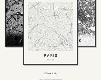 Paris Map Print, Wall Art, Printable, Digital Download, Minimalist City Map, Scandi Poster, Housewarming Gift