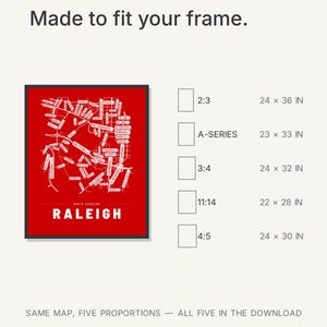 Raleigh map wall art — Listing image 08 — sizes