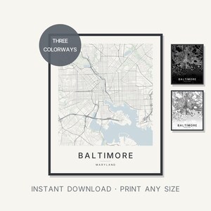 Baltimore Maryland Map Print, Minimalist City Wall Art (Digital Download)