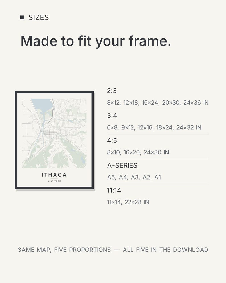 Ithaca map wall art — Listing image 06 — sizes
