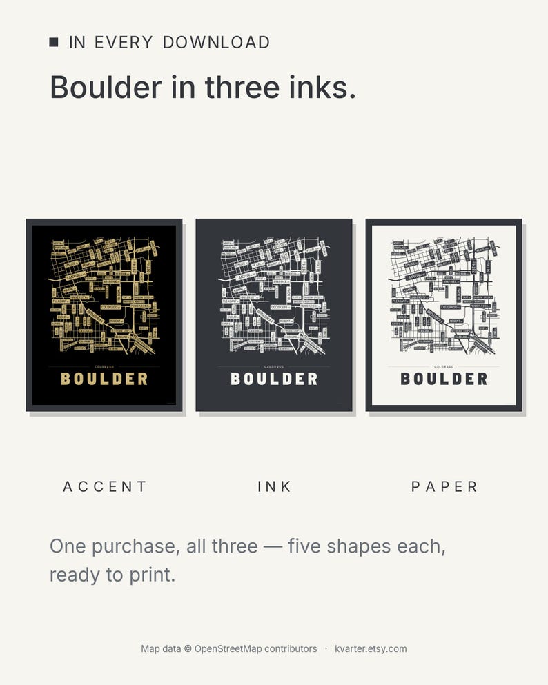 Boulder map wall art — Listing image 05 — colorways