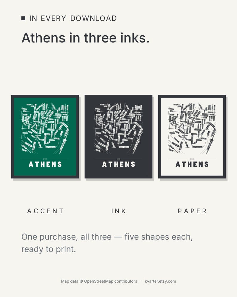 Athens map wall art — Listing image 05 — colorways