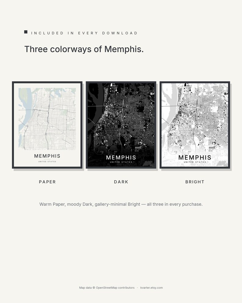 Memphis map wall art — Listing image 02 — colorways