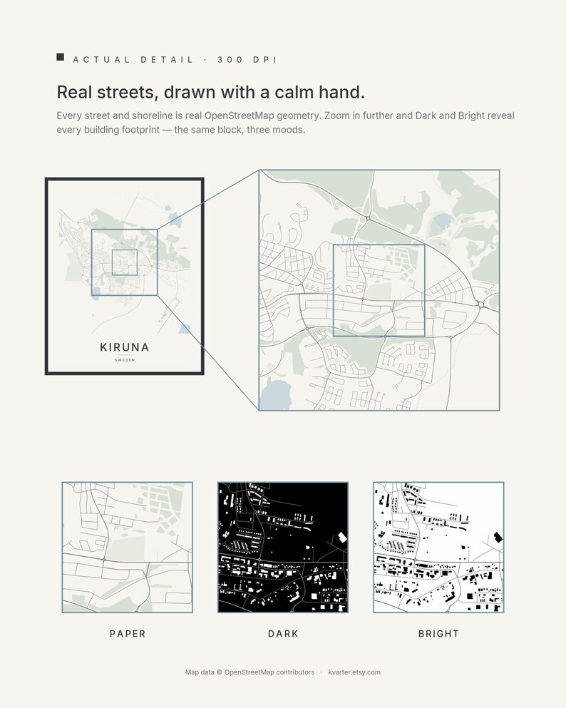 Kiruna Map Print, Wall Art, Printable Digital Download, Minimalist City Map, Scandi Poster, Housewarming Gift image 4