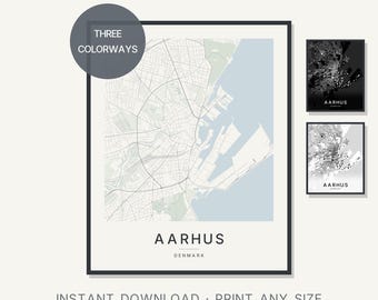 Aarhus Dänemark Stadtplan-Druck, Skandinavische minimalistische Stadtwandkunst (Digitaler Download)