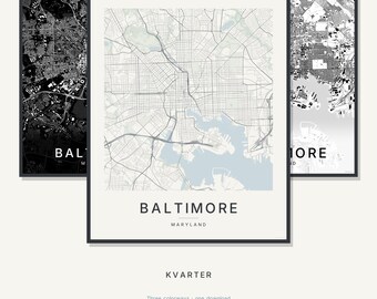 Wydruk mapy Baltimore, plakat Baltimore, nowoczesna sztuka ścienna, minimalistyczna mapa miasta, wydruk Stanów Zjednoczonych, pobranie cyfrowe, prezent na parapetówkę