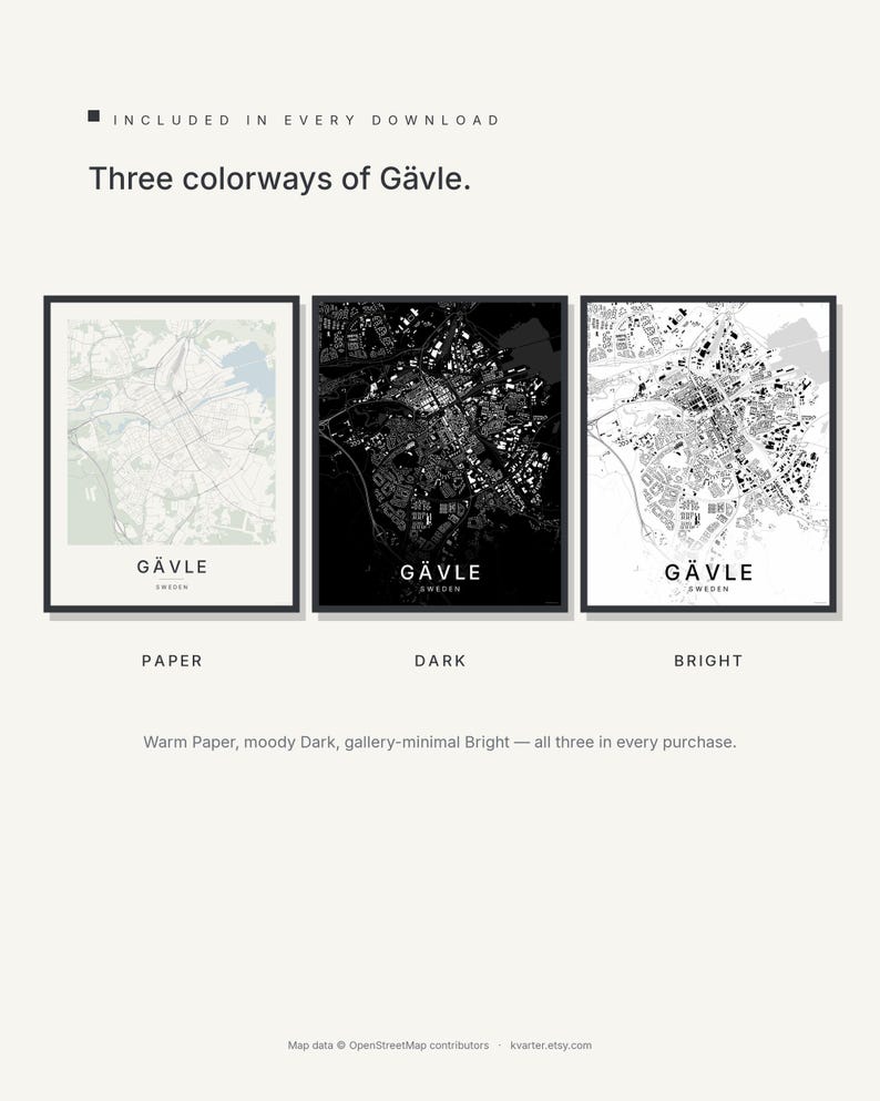 Gavle Map Print, Wall Art, Printable, Digital Download, Minimalist City Map Poster, Scandi, Housewarming Gift image 2