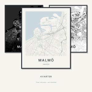 Malmö Map Print, Wall Art, Printable Digital Download, Minimalist City Map, Scandi Poster, Housewarming Gift image 1