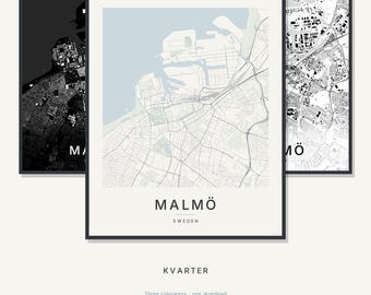 Stampa della mappa di Malmö, decorazione da parete, download digitale stampabile, mappa minimalista della città, poster scandinavo, regalo per l'inaugurazione della casa