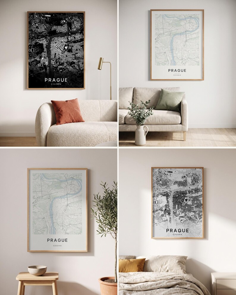 Prague map wall art — Listing image 02 — colorways