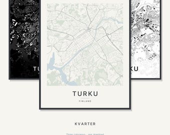 Mapa Turku, wydruk, plakat Turku, skandynawska sztuka ścienna, minimalistyczna mapa miasta, Finlandia do druku, pobranie cyfrowe, prezent na parapetówkę