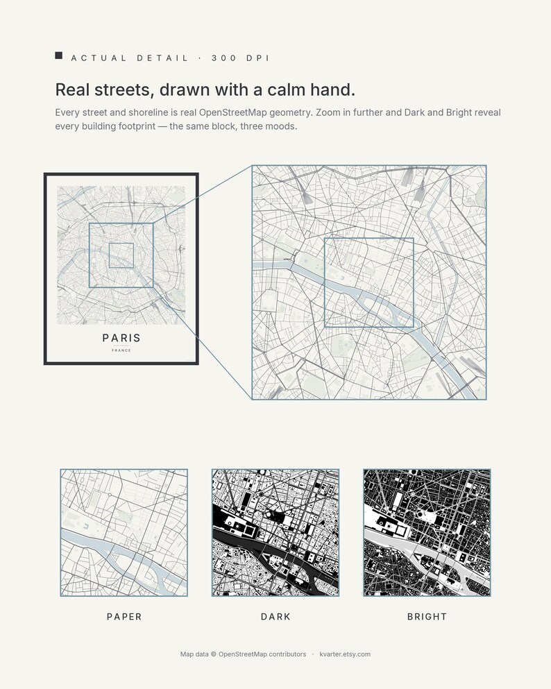 Paris map wall art — Listing image 06 — sizes