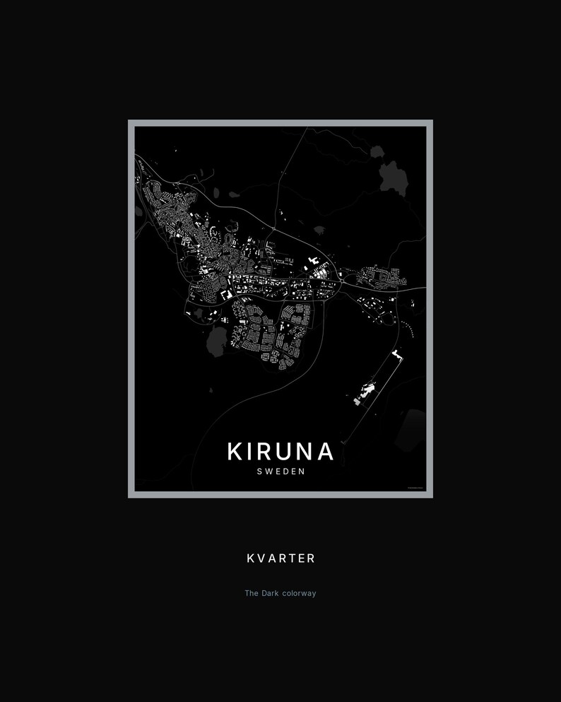 Kiruna Map Print, Wall Art, Printable Digital Download, Minimalist City Map, Scandi Poster, Housewarming Gift image 8