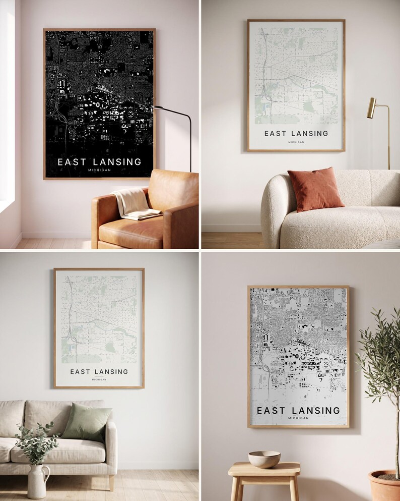 East Lansing map wall art — Listing image 02 — colorways