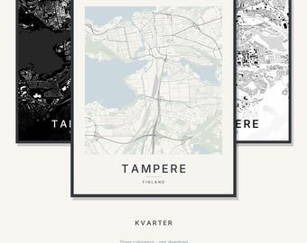 Stadtplan von Tampere, Wandbild, digitaler Download zum Ausdrucken, minimalistisches Stadtposter, skandinavische Deko, Einzugsgeschenk