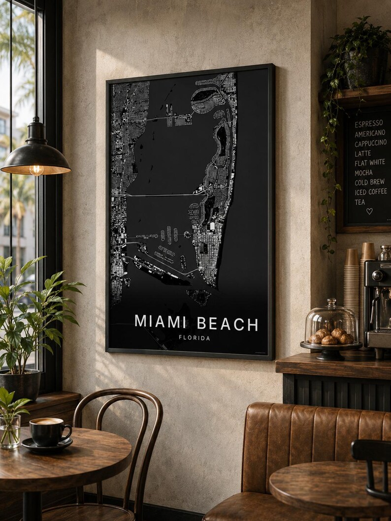 Miami Beach map wall art — Photo of the poster in an interior