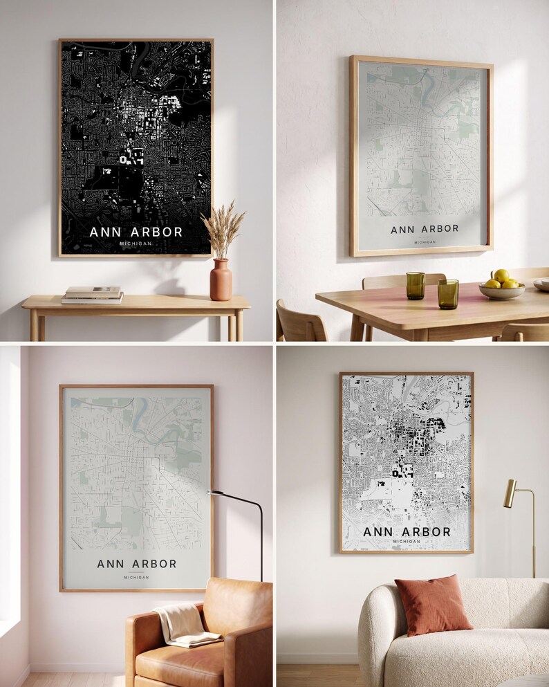 Ann Arbor map wall art — Listing image 02 — colorways