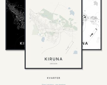 Kiruna Map Print, Kiruna Poster, Scandinavian Wall Art, Minimalist City Map, Sweden Printable, Digital Download, Housewarming Gift