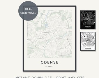 Odense Dänemark Stadtplan-Druck, Skandinavische minimalistische Stadtwandkunst (Digitaler Download)