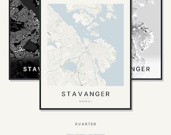 Mapa Stavanger, wydruk, plakat Stavanger, skandynawska sztuka ścienna, minimalistyczna mapa miasta, Norwegia do druku, pobranie cyfrowe, prezent na parapetówkę