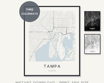 Tampa Florida Stadtplan-Druck, minimalistische Stadtwandkunst (Digitaler Download)