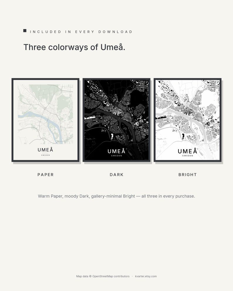Umea Map Print, Umea Poster, Wall Art, Printable, Digital Download, Minimalist City Map, Scandi (Umeå) image 2