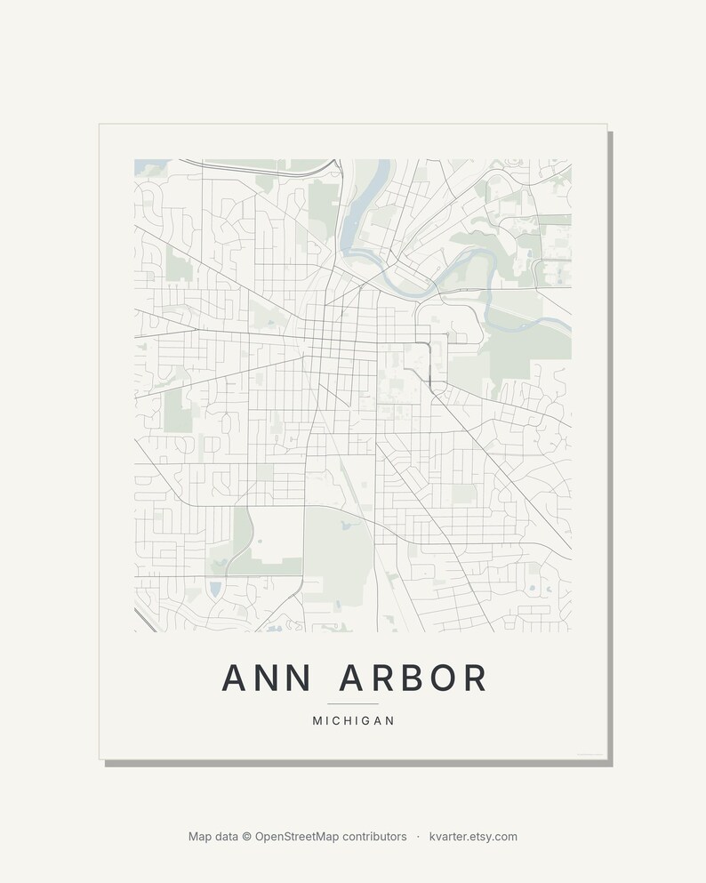 Ann Arbor map wall art — Listing image 06 — sizes