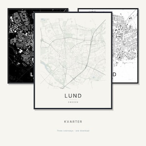 Lund Map Print, City Poster Wall Art, Printable Digital Download, Minimalist Scandinavian City Map, Housewarming Gift image 1