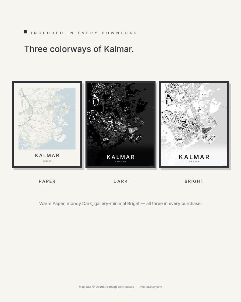 Kalmar map wall art — Listing image 02 — colorways