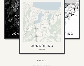 Jönköping Karte drucken, Jönköping Poster, skandinavische Wandkunst, minimalistischer Stadtplan, Schweden druckbar, digitaler Download, Geschenk zur Wohnungserwärmung