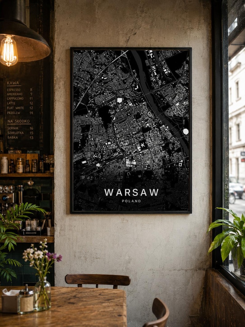 Warsaw map wall art — Listing image 08 — hero dark