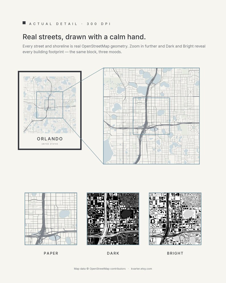 Orlando map wall art — Listing image 04 — detail