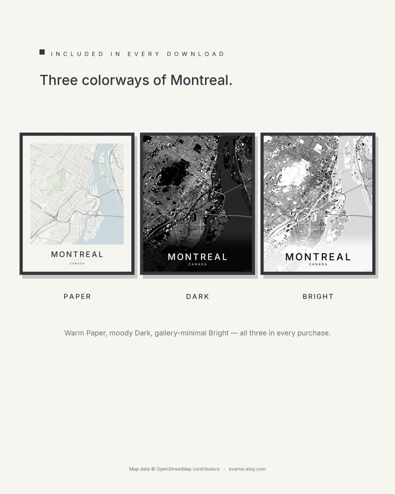 Montreal map wall art — Listing image 02 — colorways