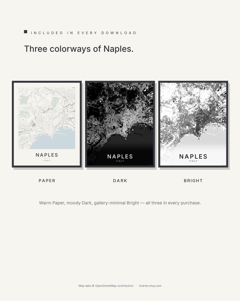 Naples map wall art — Listing image 02 — colorways
