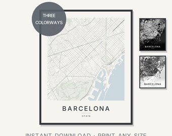 Barcelona Spain Map Print, Minimalist City Wall Art (Digital Download)