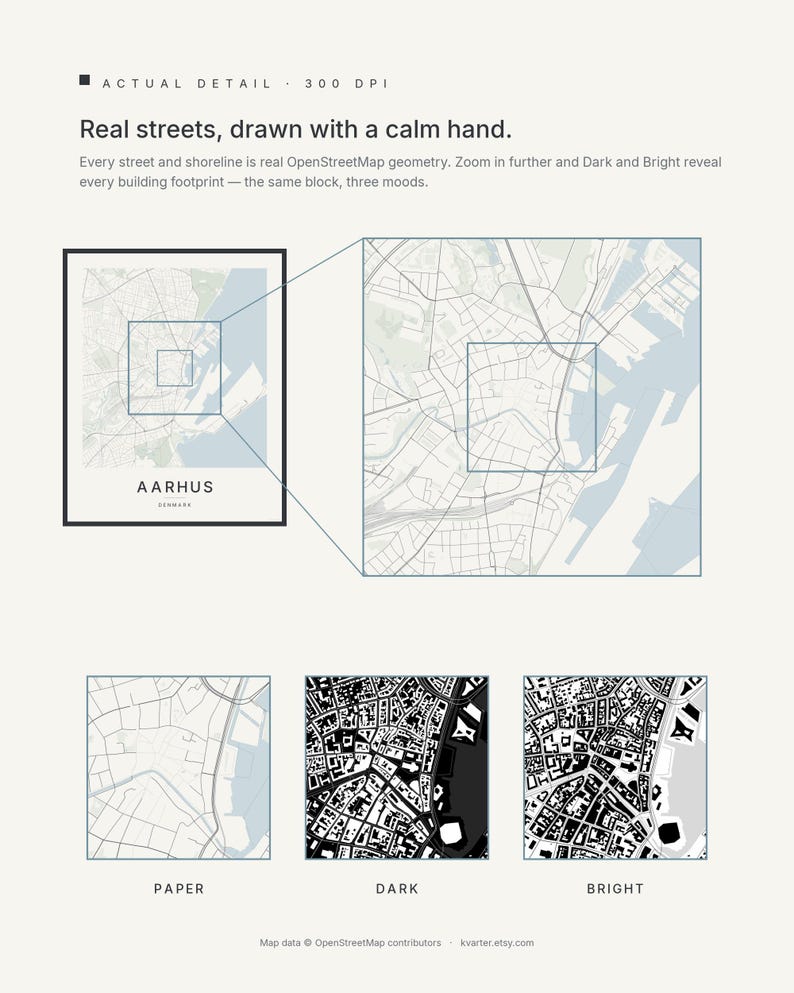 Aarhus Map Print, Wall Art, Printable, Digital Download, Minimalist City Map Poster, Scandi Housewarming Gift image 4