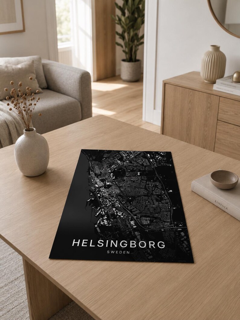 Helsingborg-Stadtplan als Kunstdruck, Wandbild zum Ausdrucken, Digitaler Download, Minimalistisches Stadtplan-Poster, Skandinavische Deko, Einzugsgeschenk Bild 3