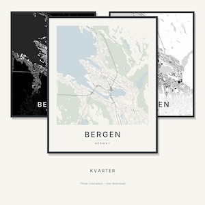 Bergen Map Print, Bergen Poster, Scandinavian Wall Art, Minimalist City Map, Norway Printable, Digital Download, Housewarming Gift