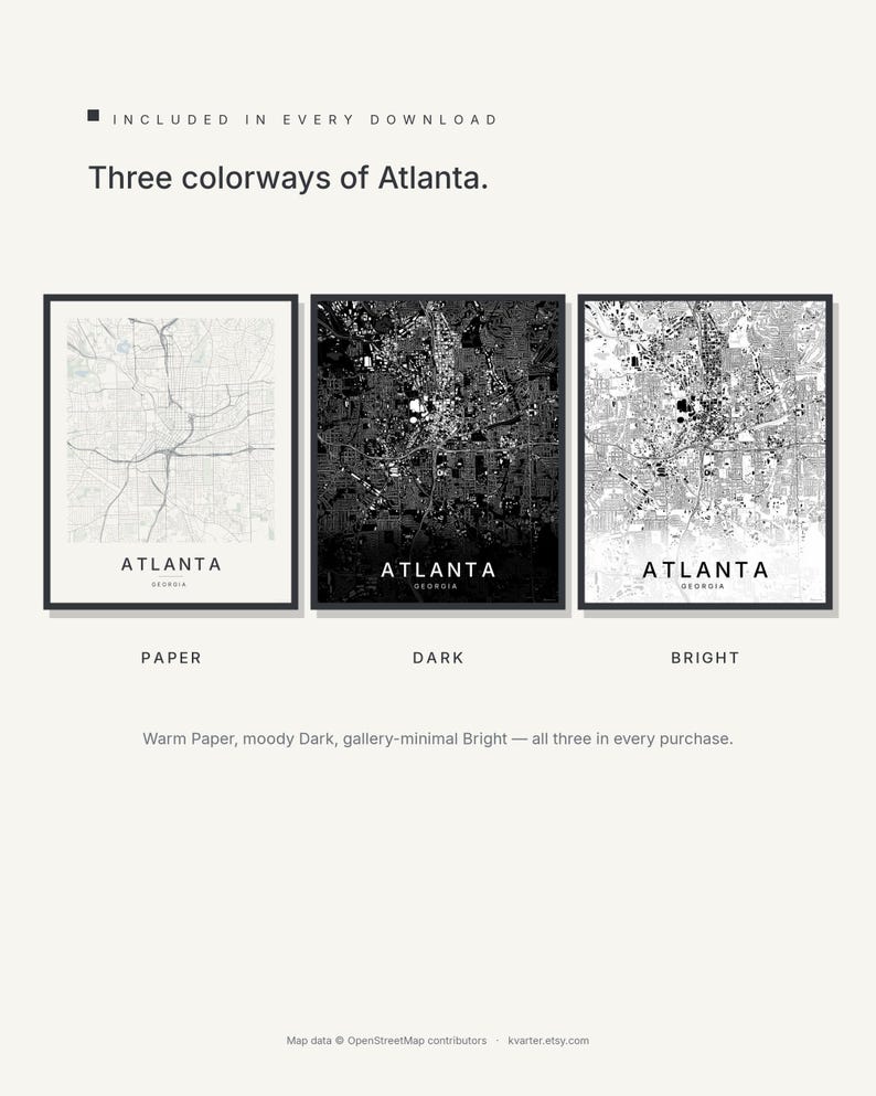 Atlanta map wall art — Listing image 02 — colorways
