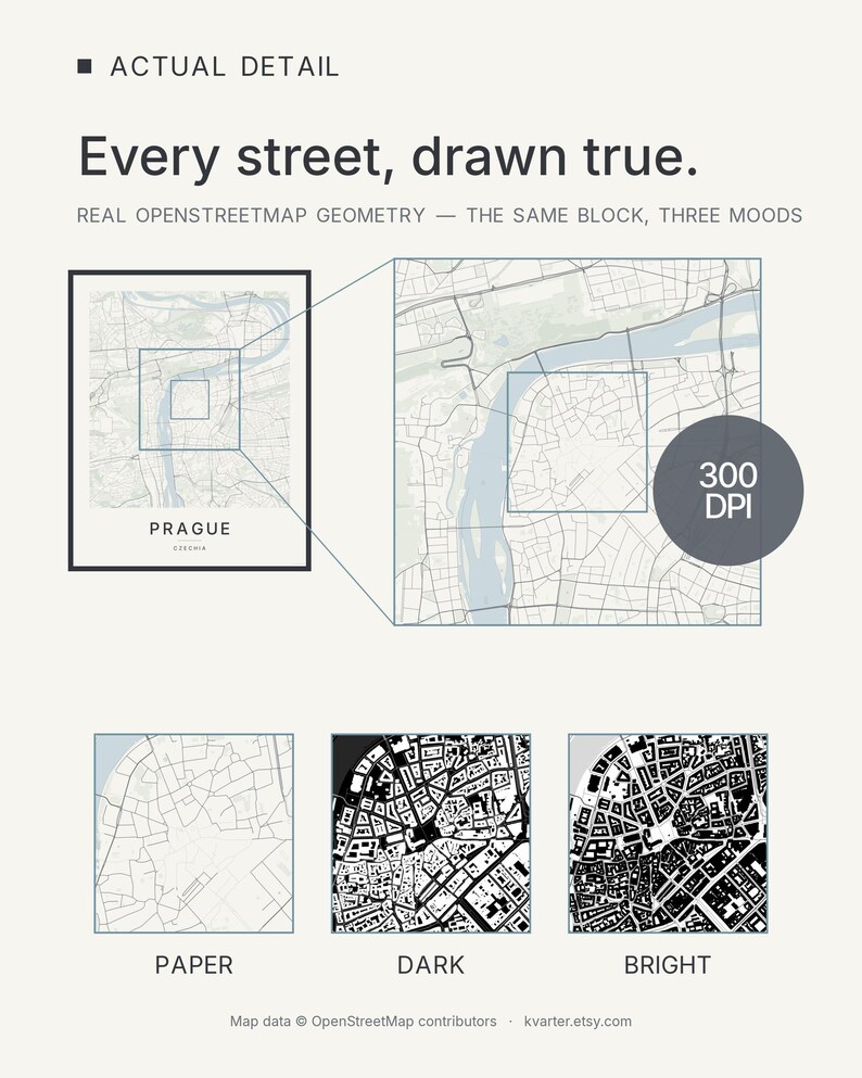 Prague map wall art — Listing image 04 — detail