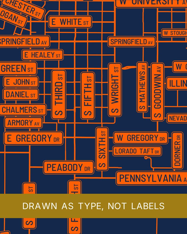 Champaign map wall art — Listing image 06 — platecraft