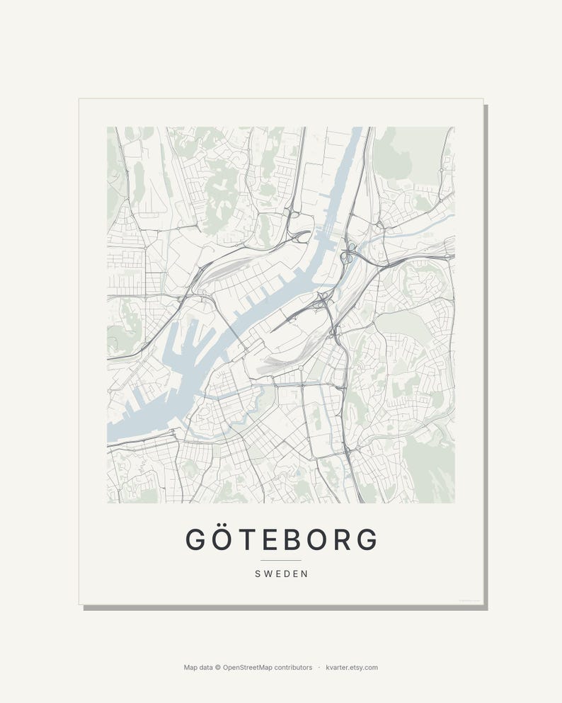 Gothenburg Map Print, Wall Art, Printable, Digital Download, Minimalist City Map, Scandi Poster, Housewarming Gift image 9