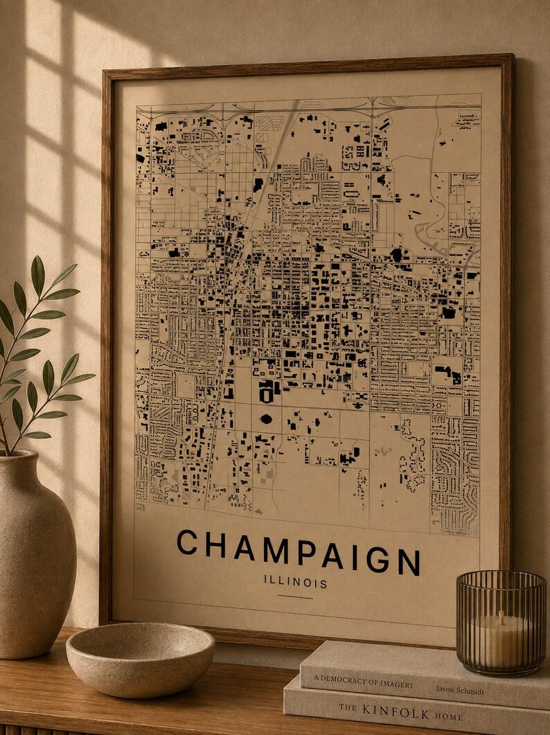 Champaign map wall art — Listing image 06 — sizes