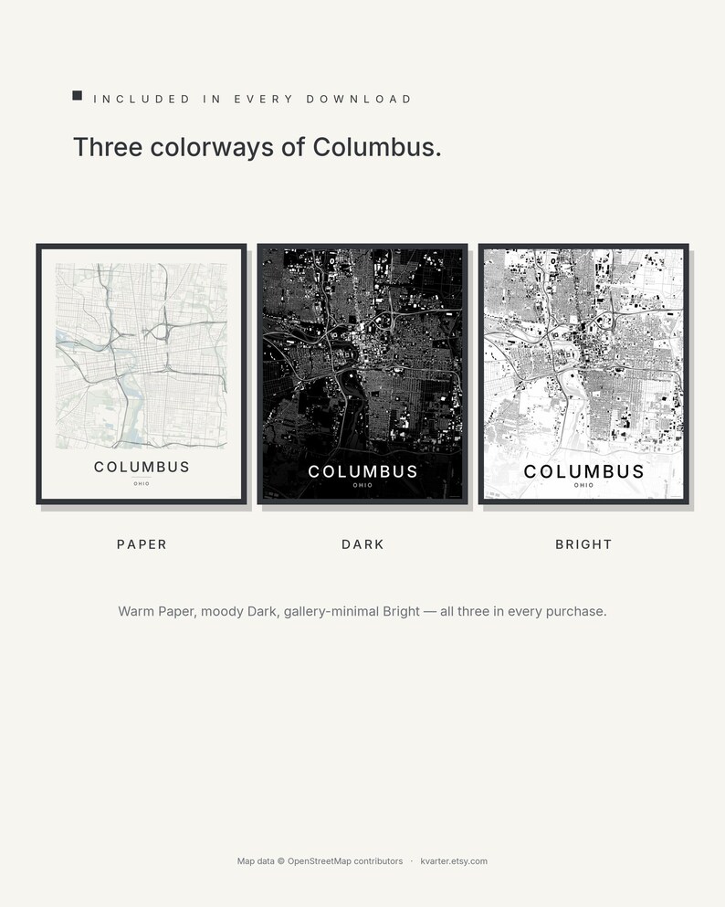 Columbus map wall art — Listing image 02 — colorways