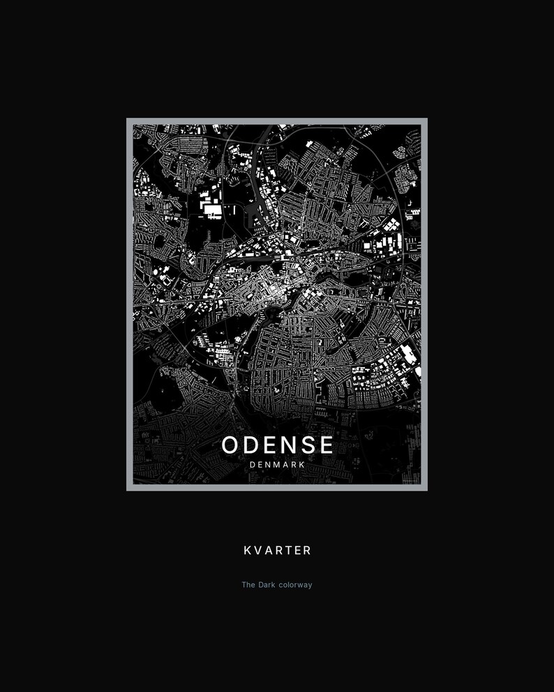 Odense map wall art — Listing image 08 — hero dark