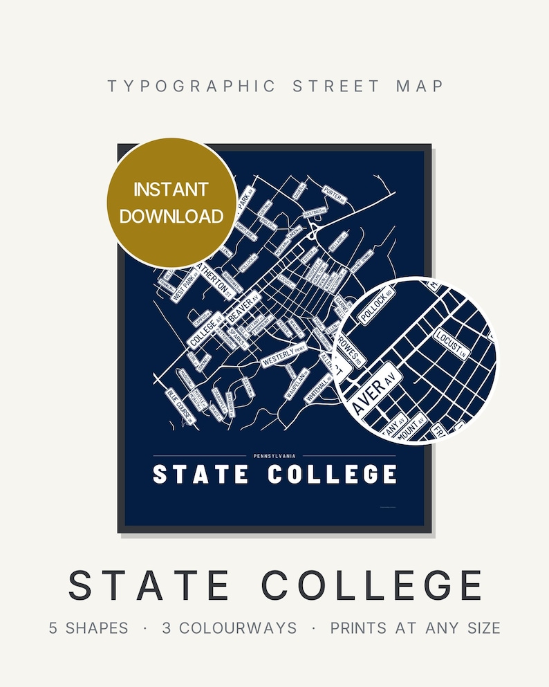 State College map wall art — Listing image 01 — hero