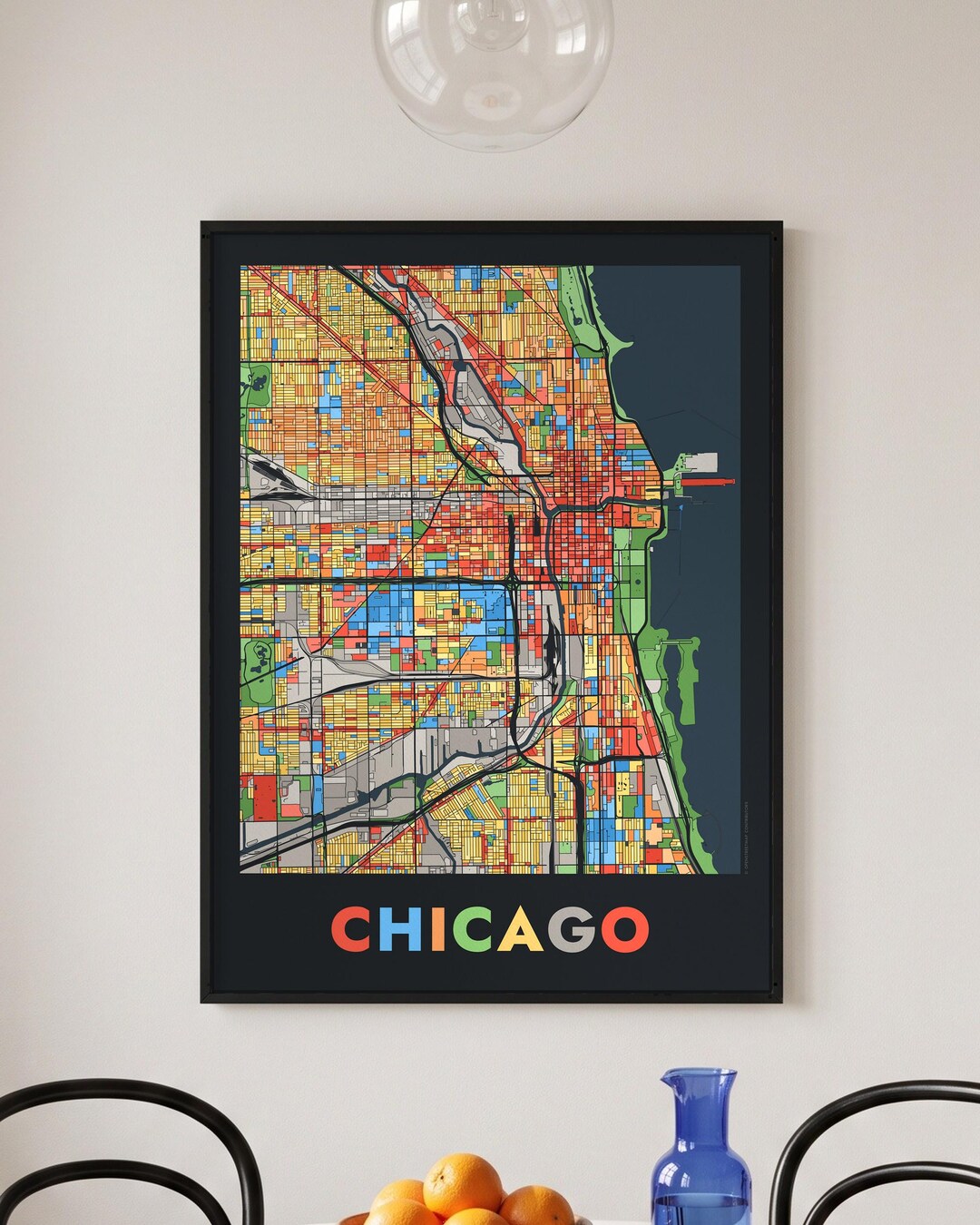 Chicago Illinois Colorful City Map Print, Mosaic Wall Art (digital ...