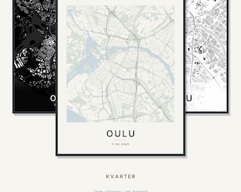 Mapa Oulu, wydruk, plakat Oulu, skandynawska sztuka ścienna, minimalistyczna mapa miasta, Finlandia do druku, pobranie cyfrowe, prezent na parapetówkę