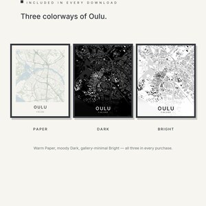 Oulu map wall art — Listing image 02 — colorways
