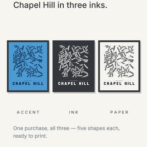 Chapel Hill map wall art — Listing image 05 — colorways